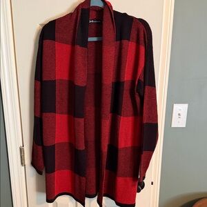 Harve Benard Red and Black Knit Cardigan